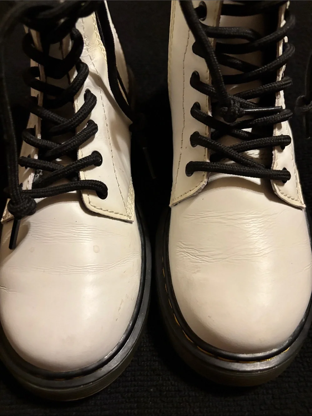 Dr. Martens White Leather Lace-Up Boots with Black Laces